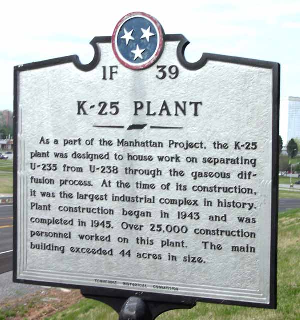 The sign outside the historic K-25 Plant in Oak Ridge